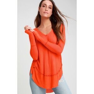 Free People Womens Size XS Oversized Catalina Thermal Orange Waffle Knit Boho